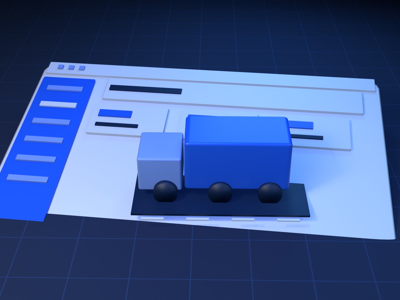 Illustrated cover for Paylalo DMS (Distribution): a dashboard window with a 3D truck motif.