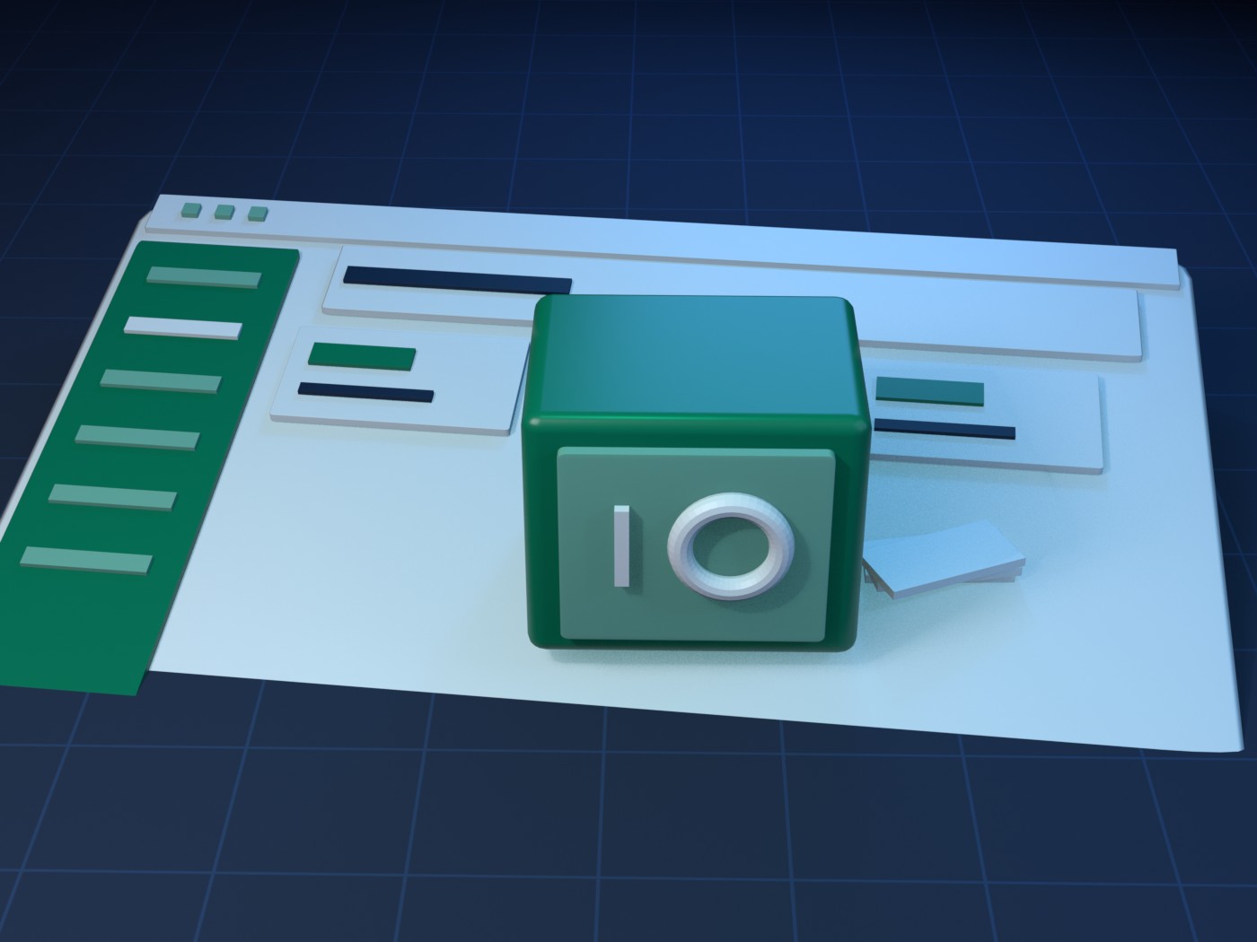 Illustrated cover for Paylalo Cash Center: a dashboard window with a 3D safe motif.