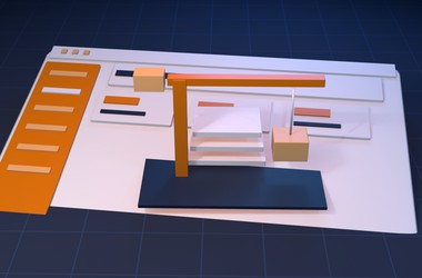 Illustrated cover for Paylalo Construction: a dashboard window with a 3D crane motif.