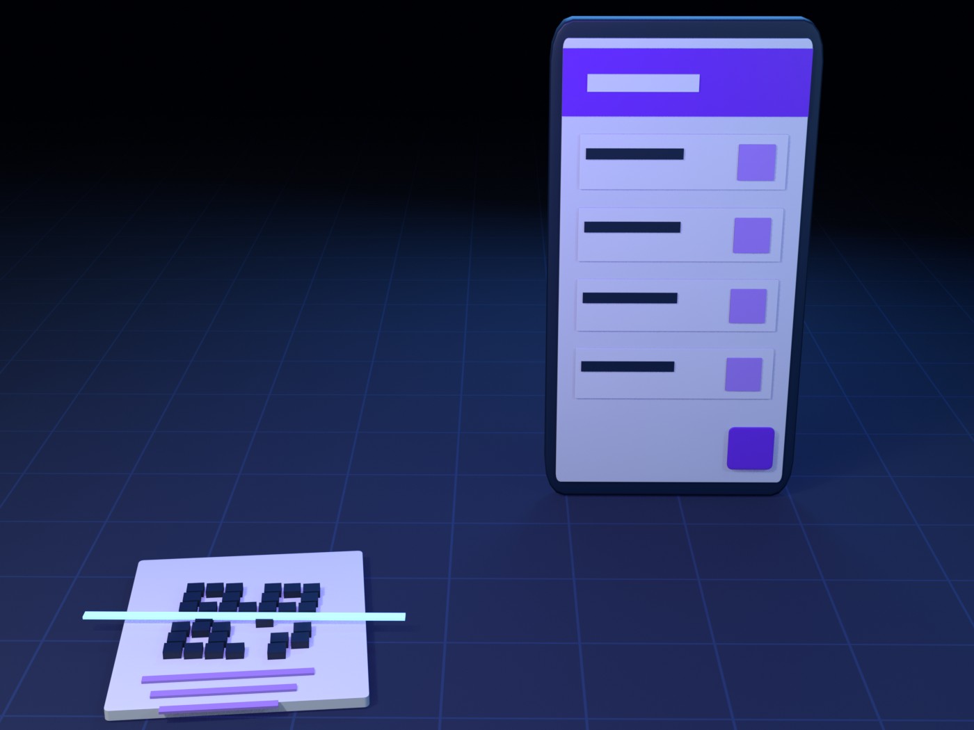 Illustrated cover for Scan2Approve: a phone with a 3D qr motif.