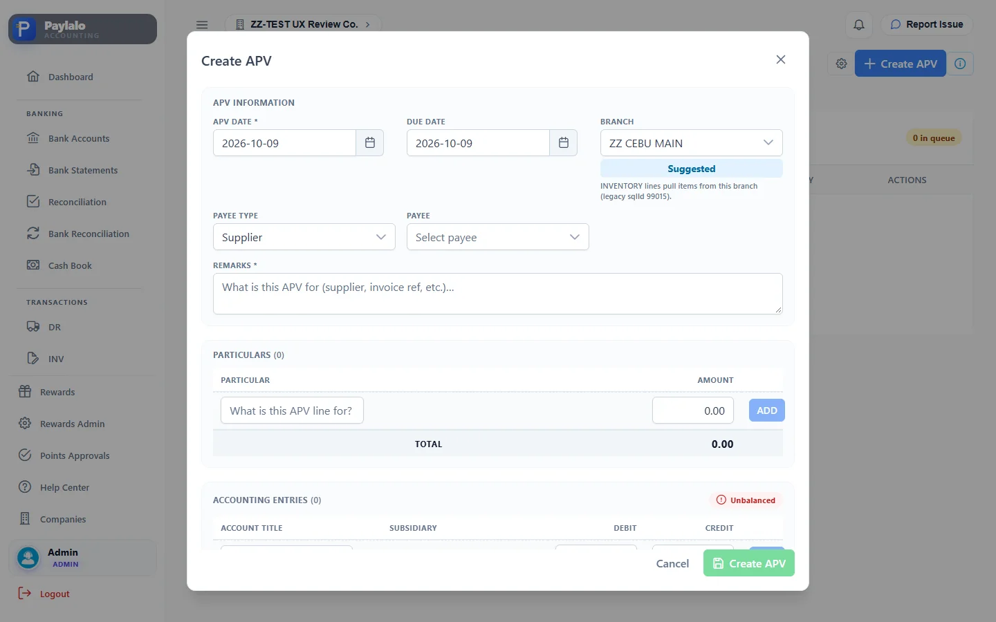 Blank APV form