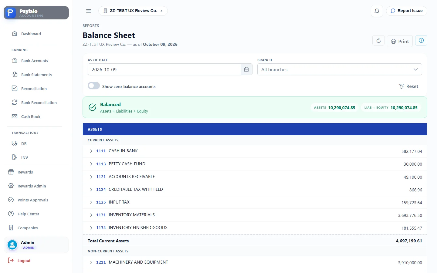 Balance Sheet as of 9 Oct 2026