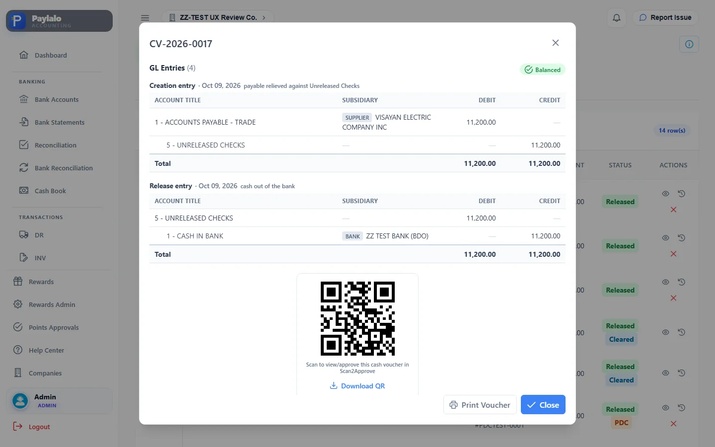 Released CV with the creation and release entries