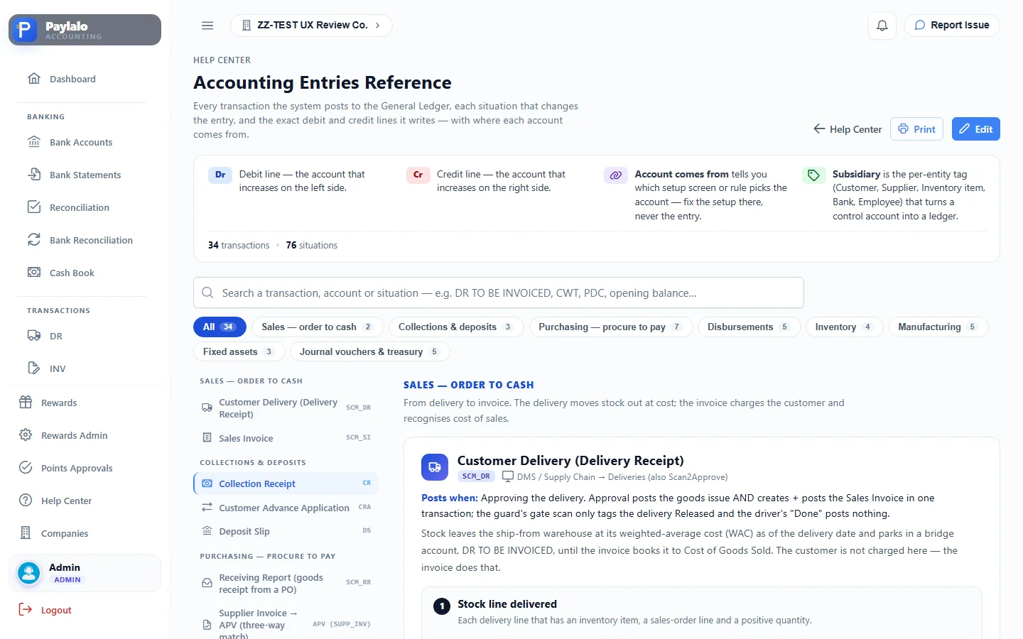 Accounting Entries reference