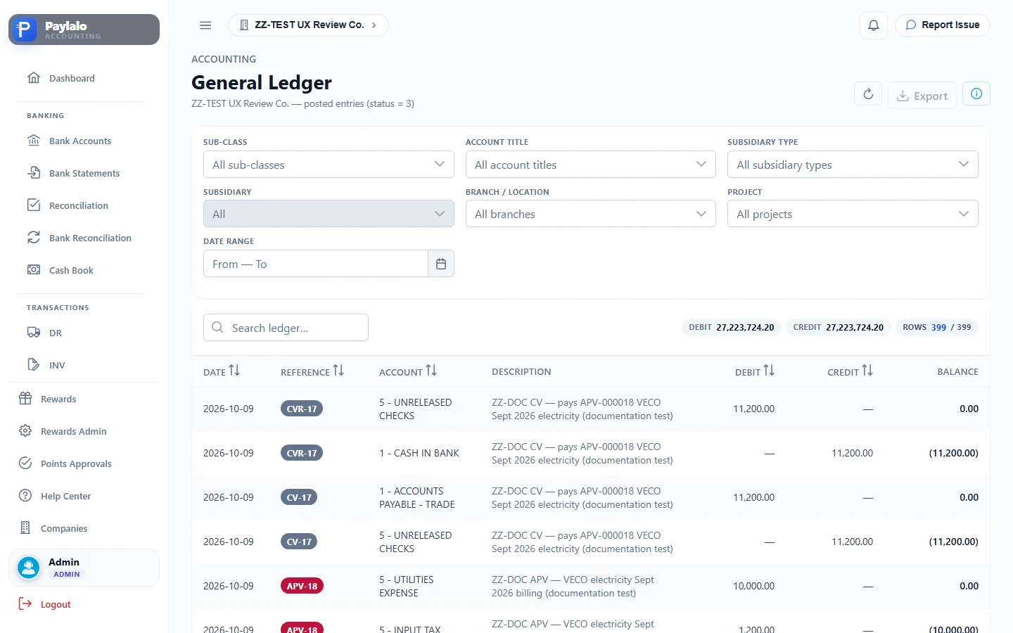 General Ledger with APV-18, CV-17 and CVR-17