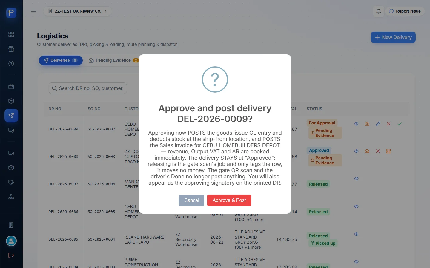Approve & Post prompt