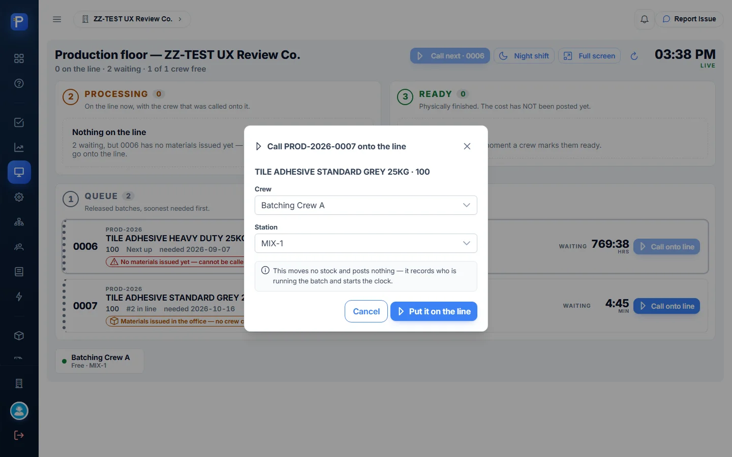 Call onto line dialog