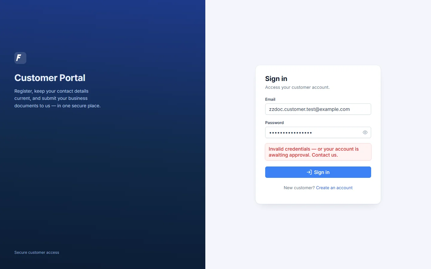 Signing in with the just-registered account: still waiting for approval