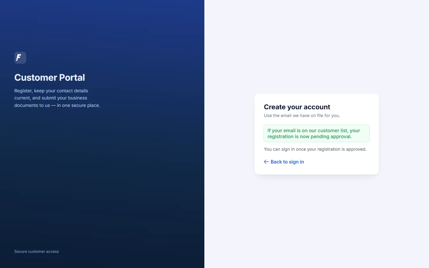 After submitting: the pending-approval message
