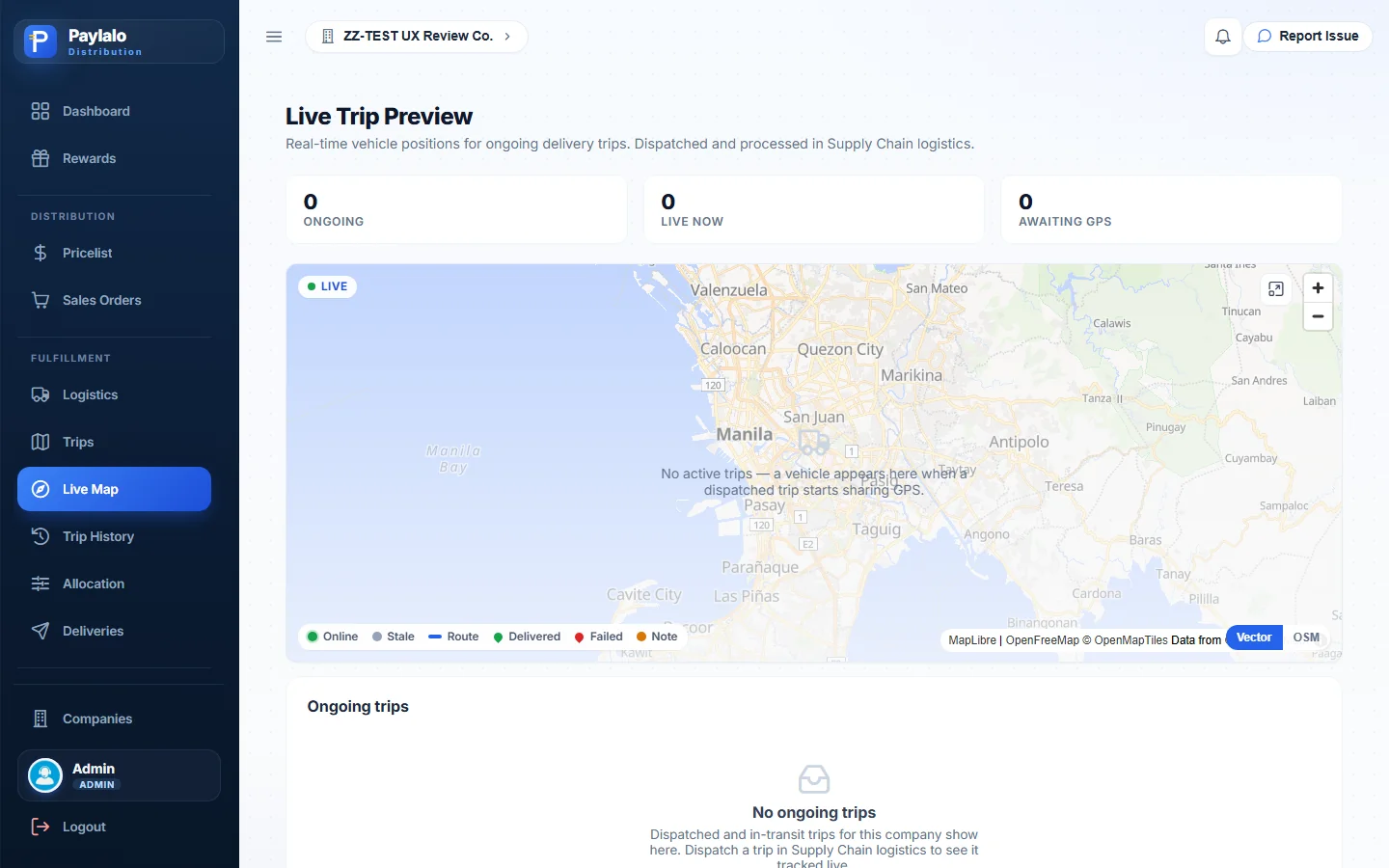 Live Map with no active trip