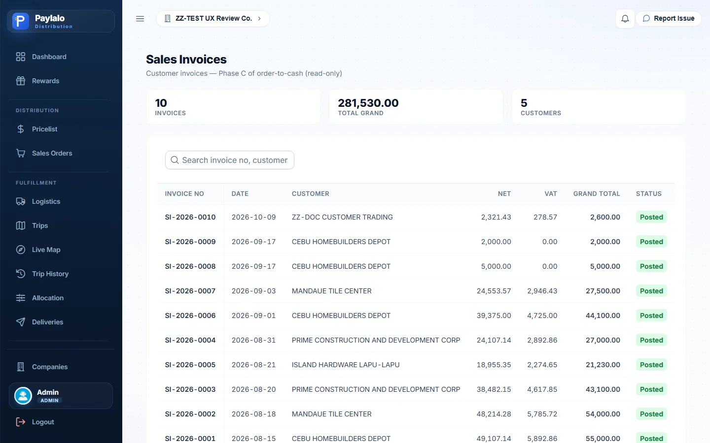 Invoices list with SI-2026-0010