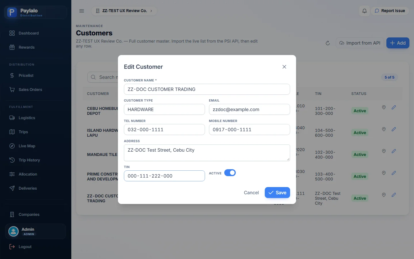 Edit Customer with the ZZ-DOC values