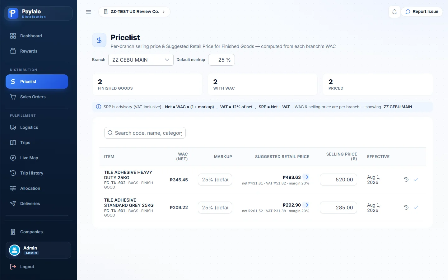 Pricelist