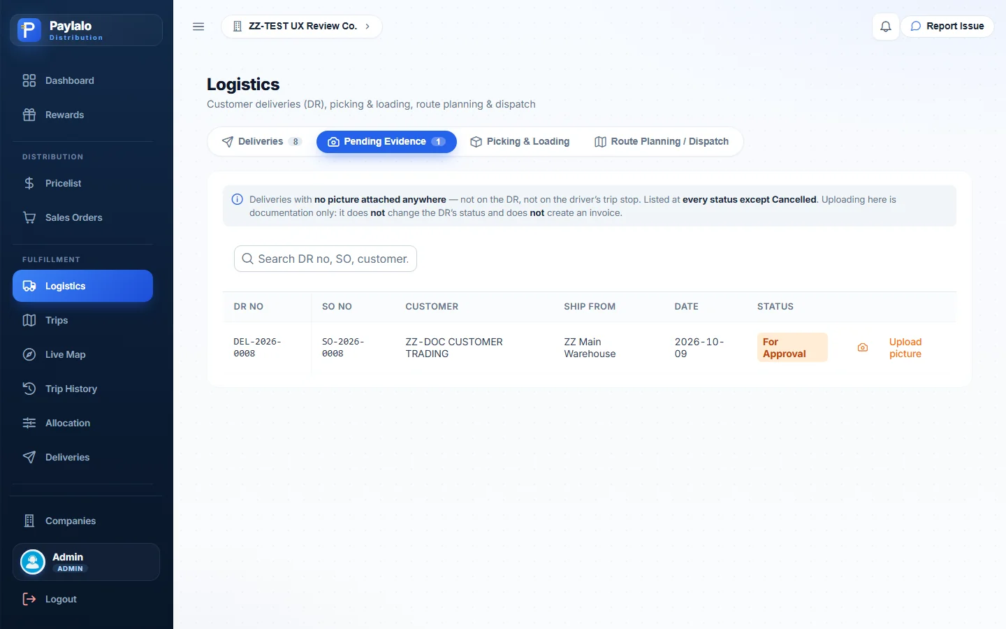 Pending Evidence tab