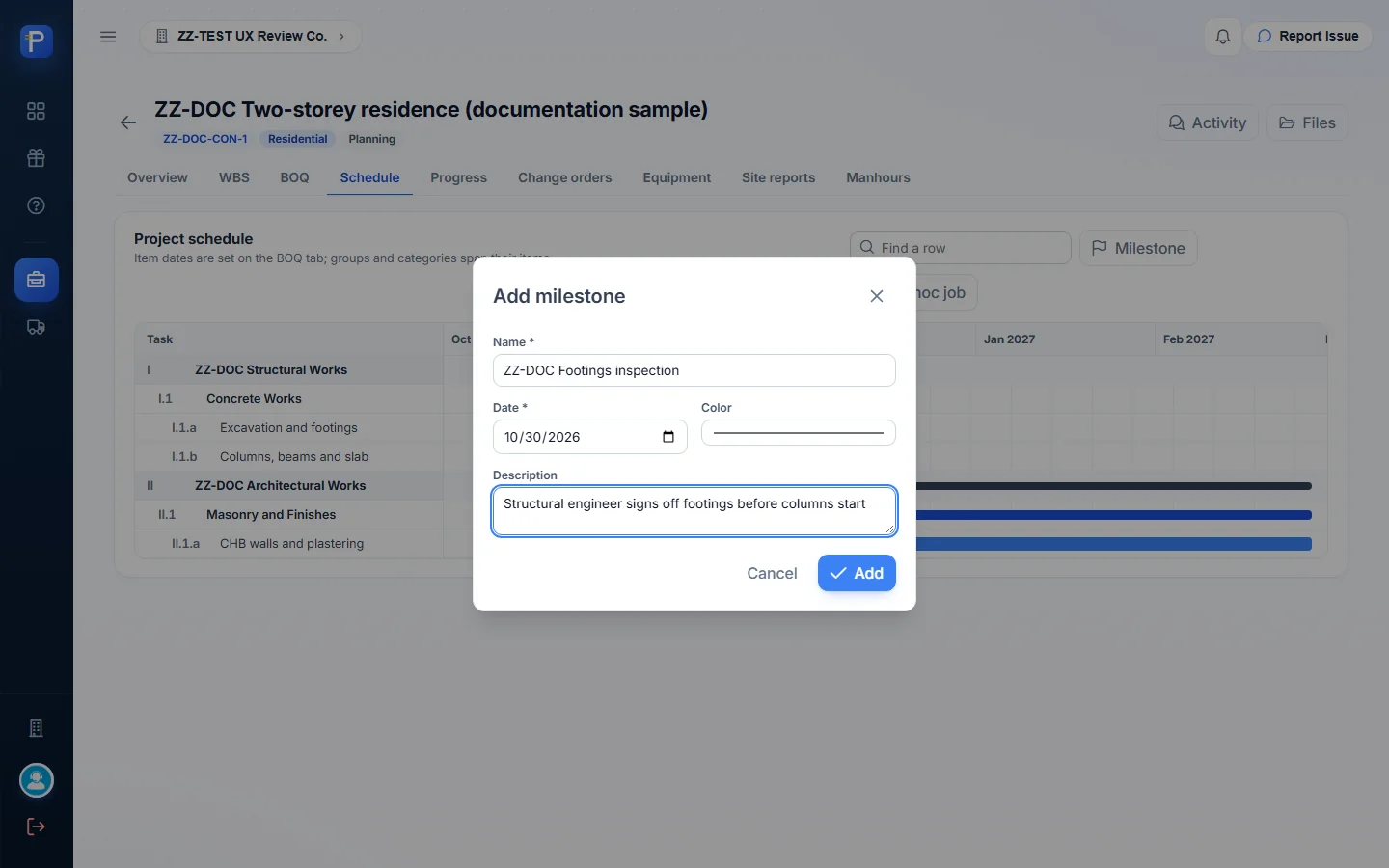 Add milestone dialog