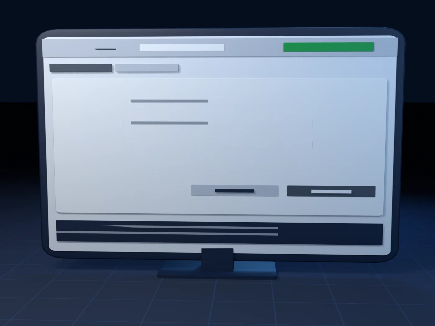Desktop window: user name, Company dropdown and a green "Ollama: qwen2.5vl:3b" along the top, two tabs, and the PRF form below (illustration)