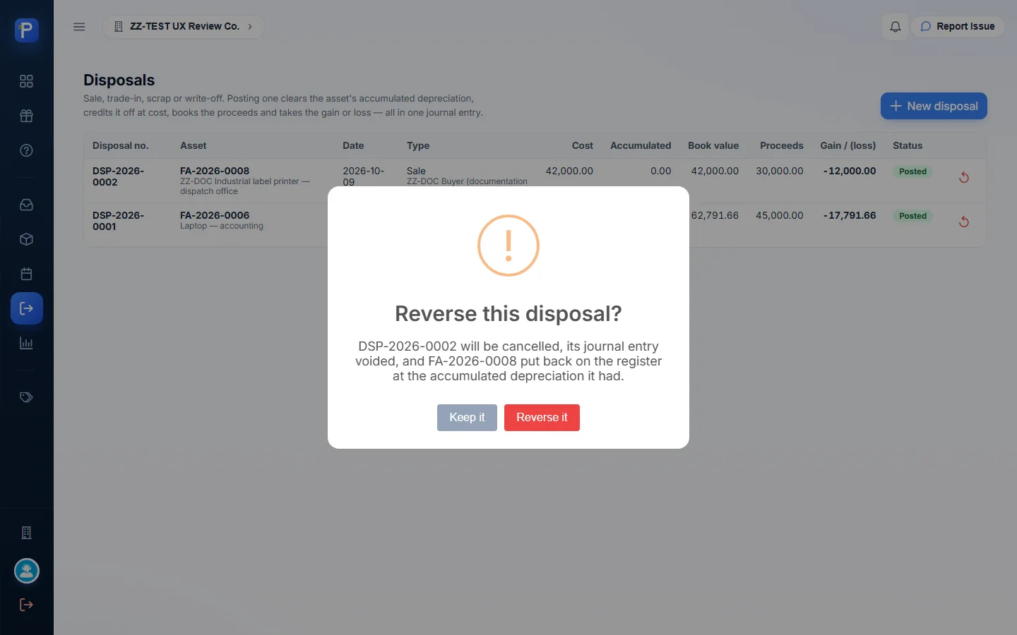 Reverse disposal confirmation, not confirmed