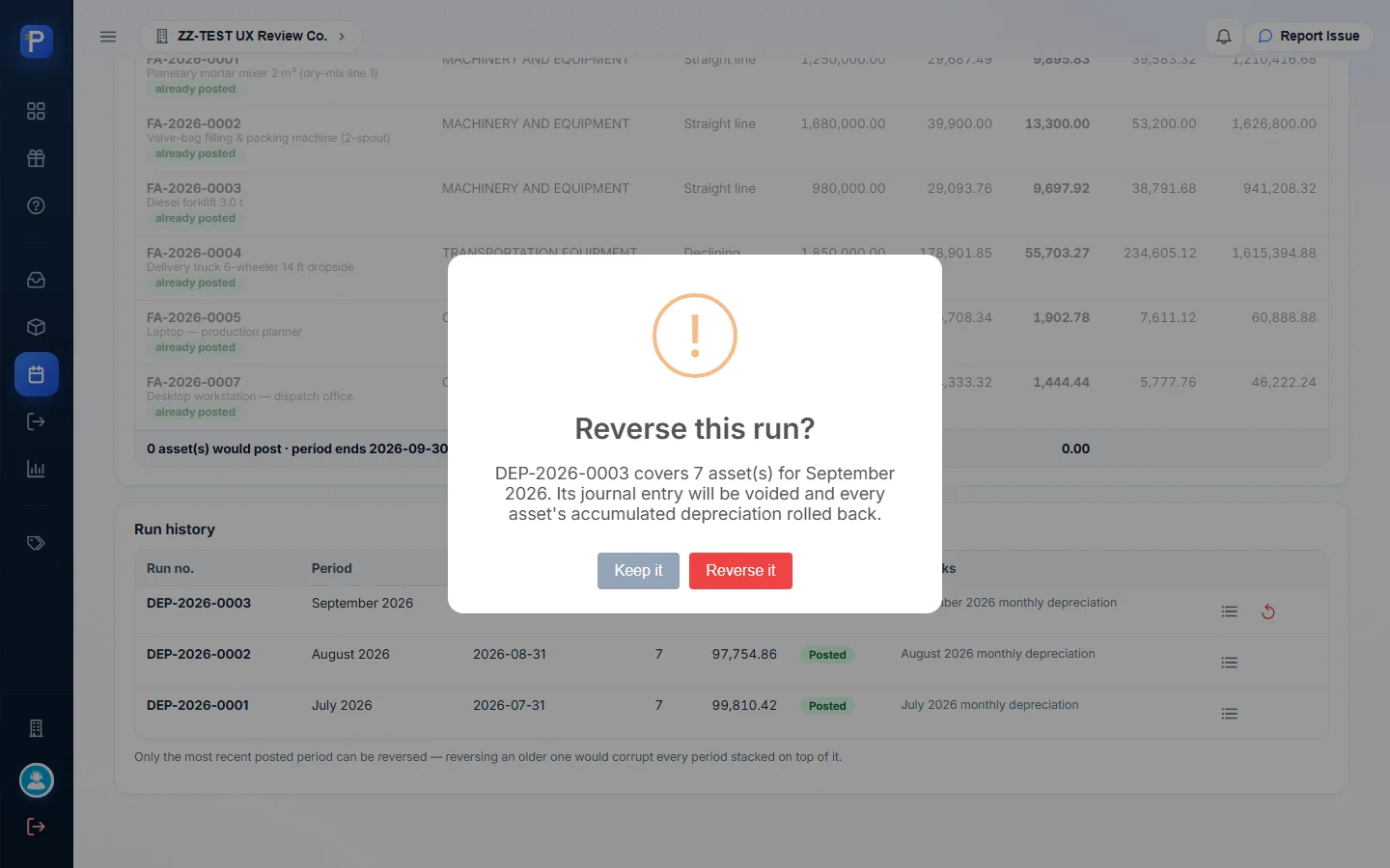 Reverse run confirmation, not confirmed