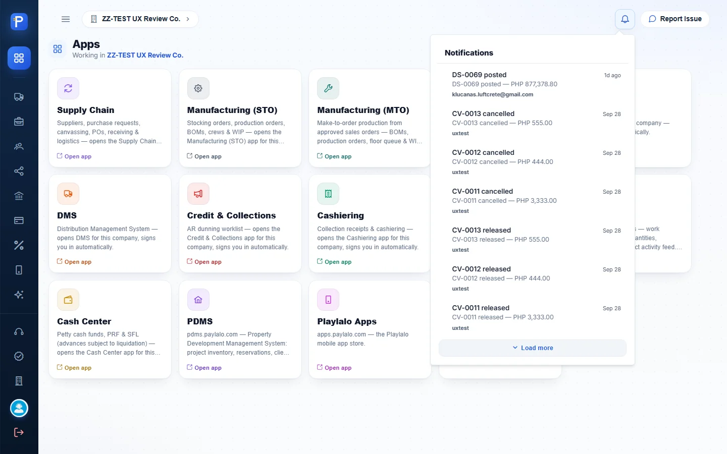 Notifications from the sibling apps' documents in the hub header