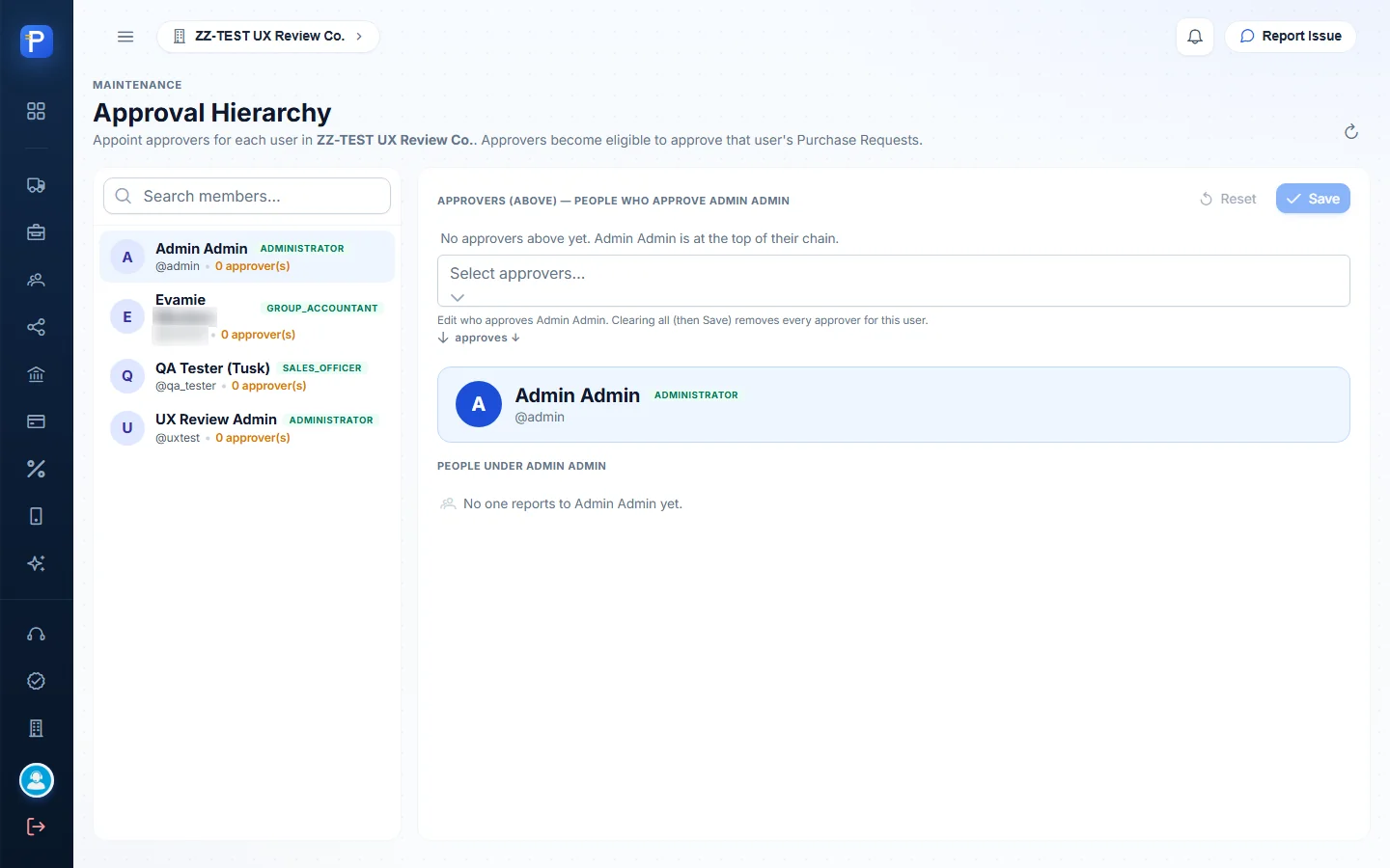Approval Hierarchy editor