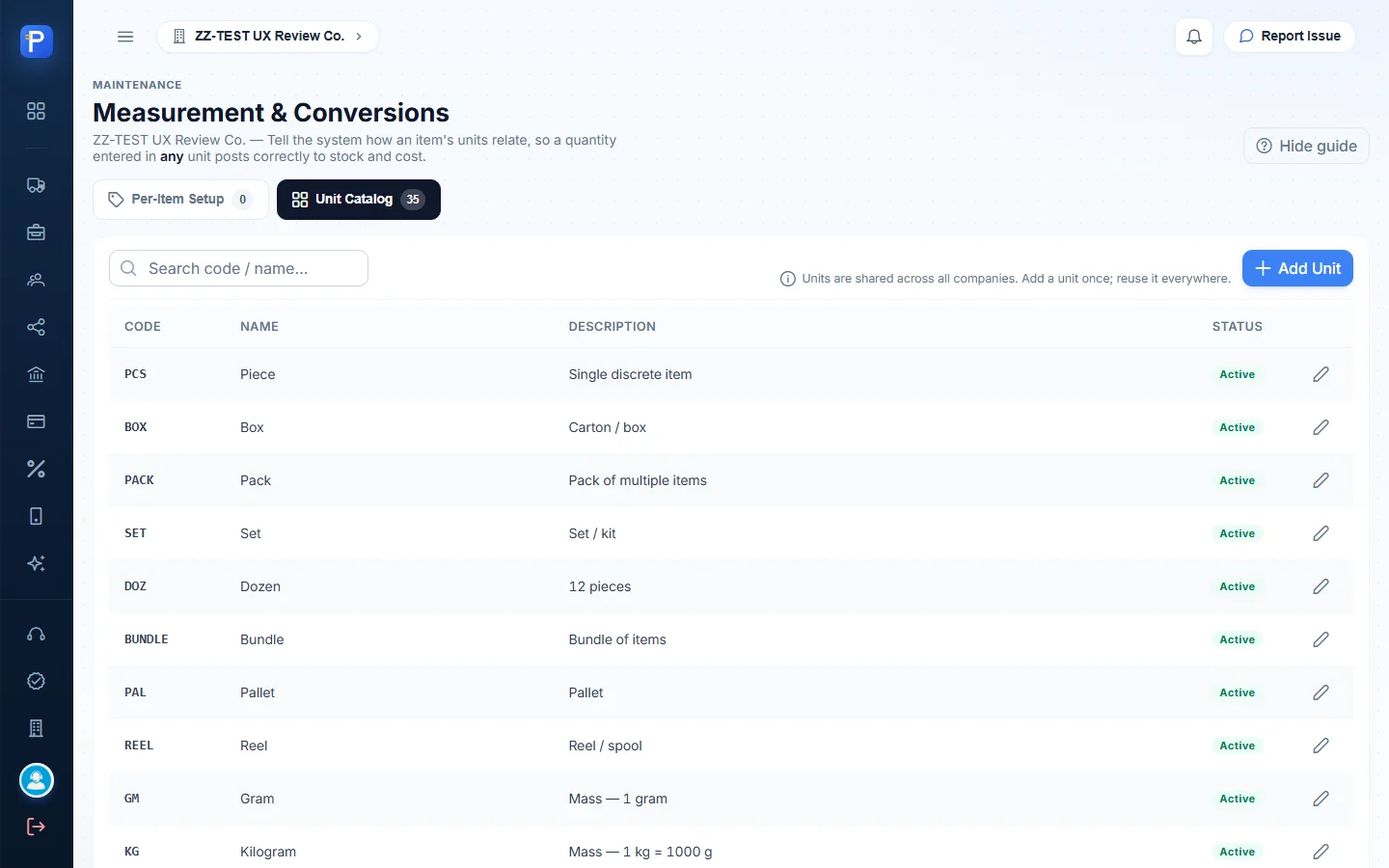 Shared unit catalog