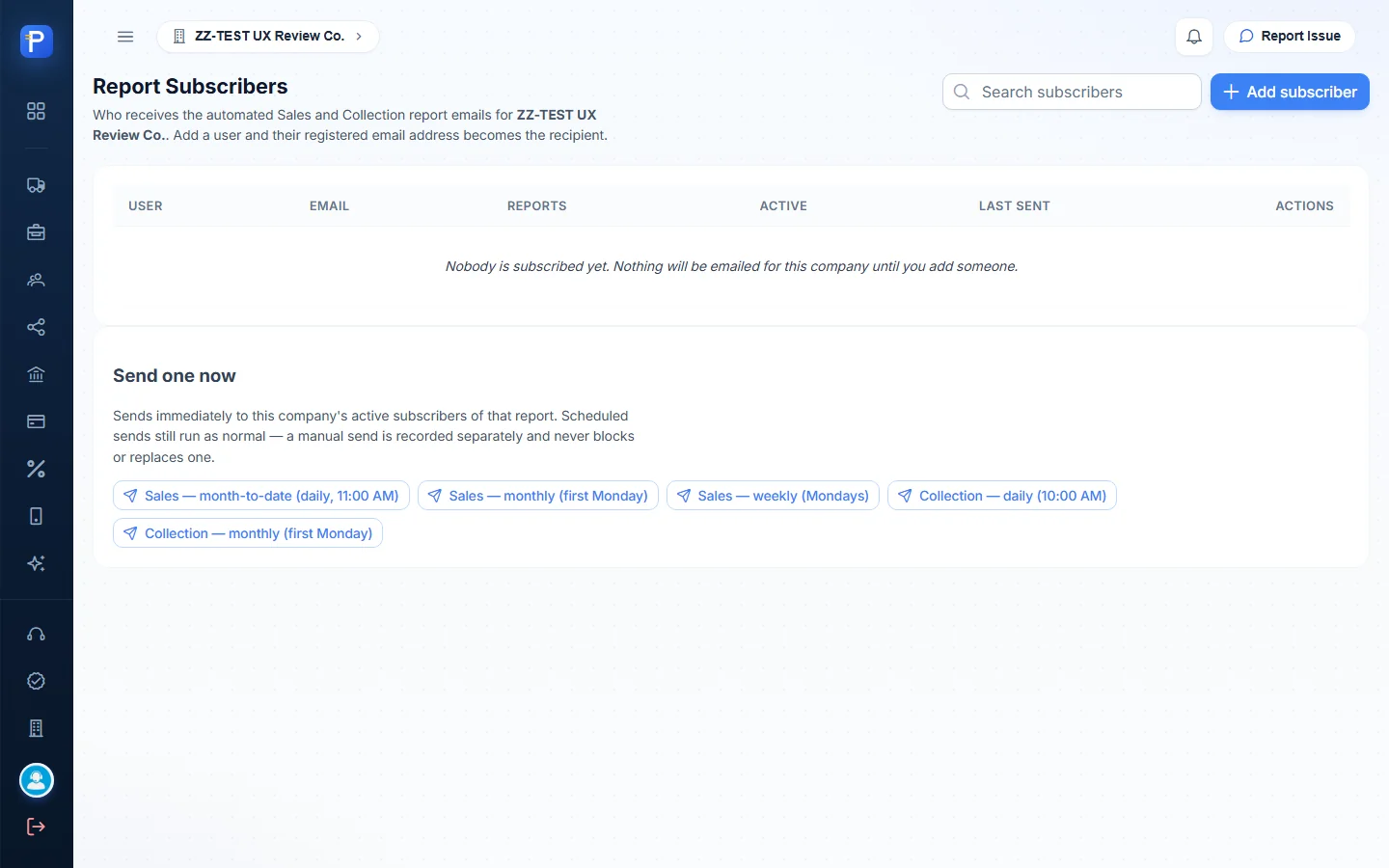Report Emails: subscribers and schedules