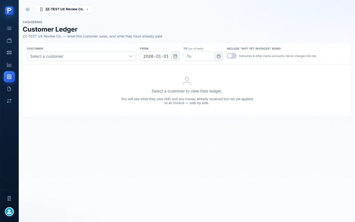 Customer Ledger before picking a customer