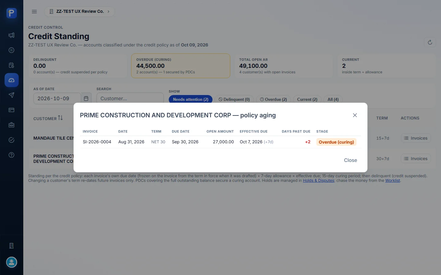 Policy aging for PRIME's invoice