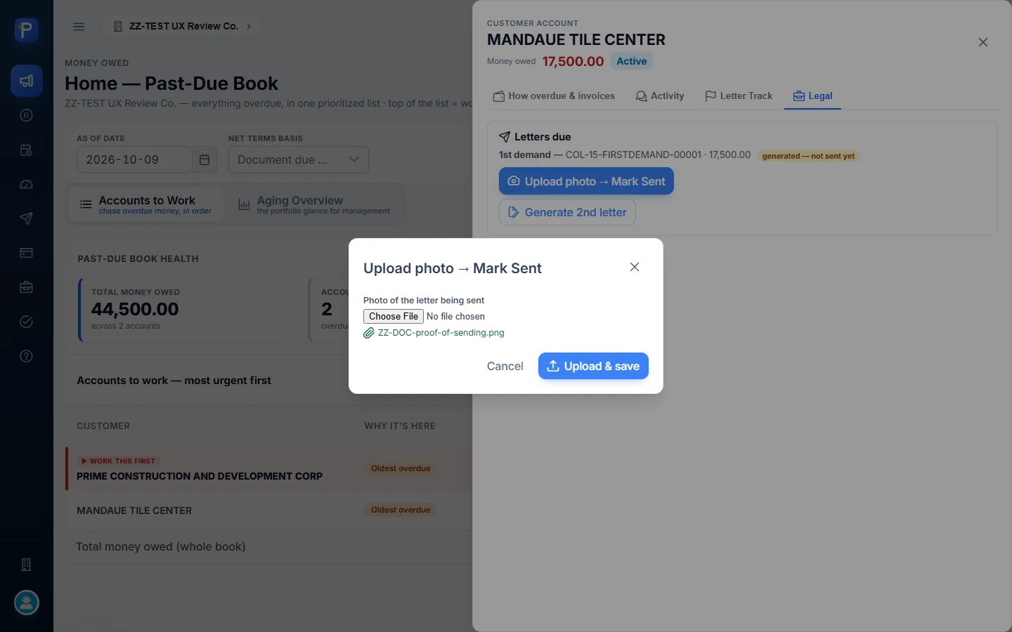 Proof file picked, Upload & save enabled
