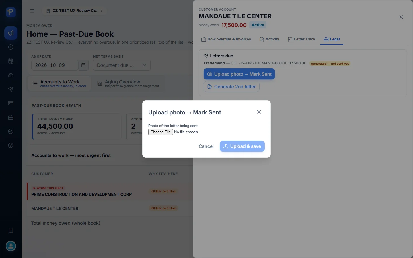 Upload photo β Mark Sent dialog